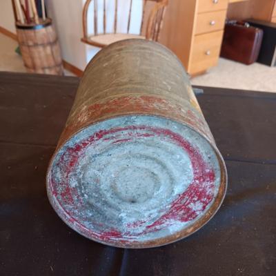 A GALVANIZED GAS CAN AND 2 OIL CANS