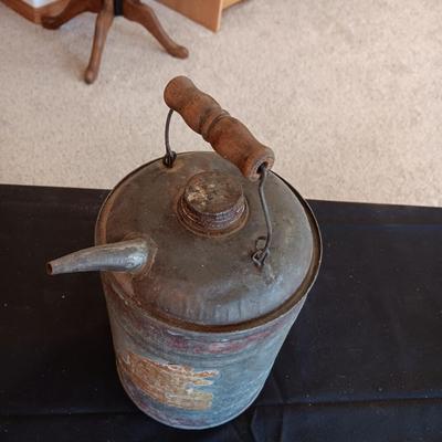 A GALVANIZED GAS CAN AND 2 OIL CANS