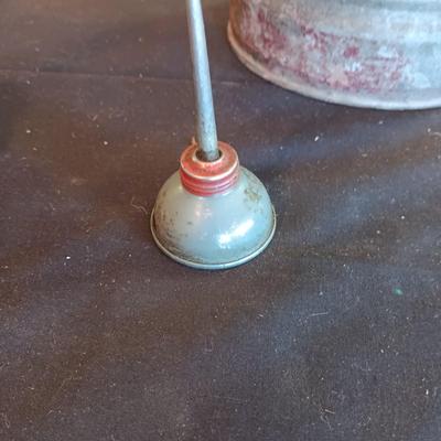A GALVANIZED GAS CAN AND 2 OIL CANS