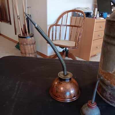 A GALVANIZED GAS CAN AND 2 OIL CANS