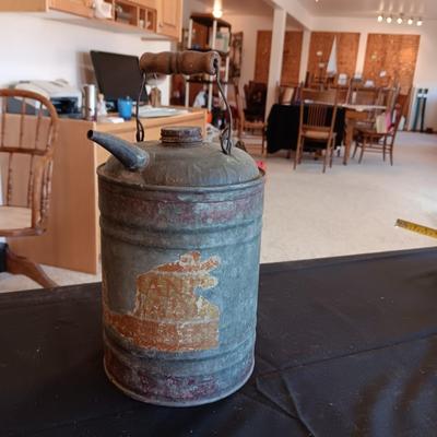 A GALVANIZED GAS CAN AND 2 OIL CANS