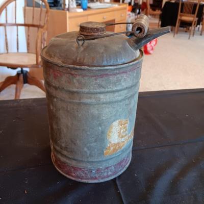 A GALVANIZED GAS CAN AND 2 OIL CANS