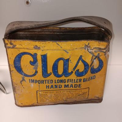 METAL CIGAR BOX, ASHTRAY AND OLD LIGHTERS