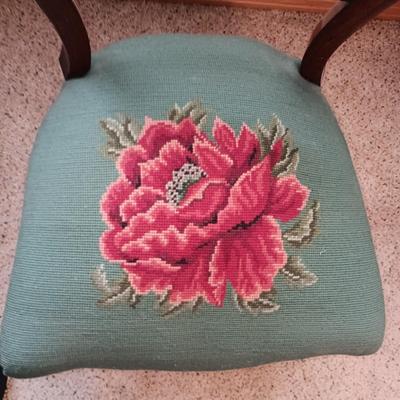 HAND CARVED CHAIR WITH NEEDLEPOINT SEAT