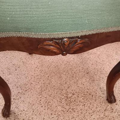 HAND CARVED CHAIR WITH NEEDLEPOINT SEAT