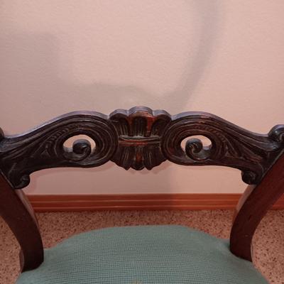 HAND CARVED CHAIR WITH NEEDLEPOINT SEAT