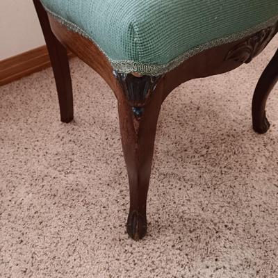 HAND CARVED CHAIR WITH NEEDLEPOINT SEAT