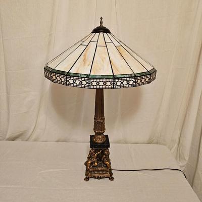 Brass/Marble Cherub Base Stained Glass Lamp (BD-JS)