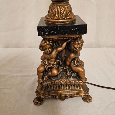 Brass/Marble Cherub Base Stained Glass Lamp (BD-JS)