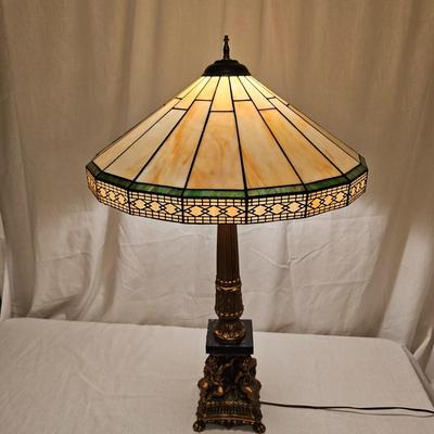Brass/Marble Cherub Base Stained Glass Lamp (BD-JS)