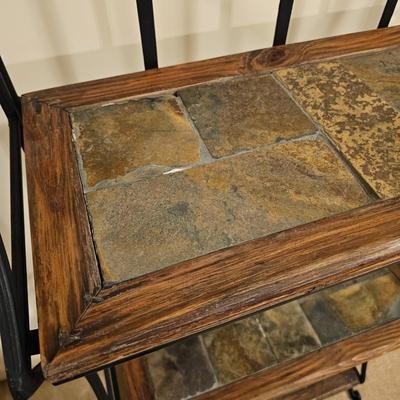 3 Tier Folding Storage Rack w/Wooden & Stone Shelves (BD-JS)