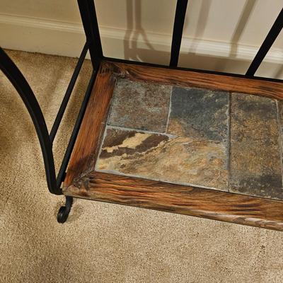 3 Tier Folding Storage Rack w/Wooden & Stone Shelves (BD-JS)