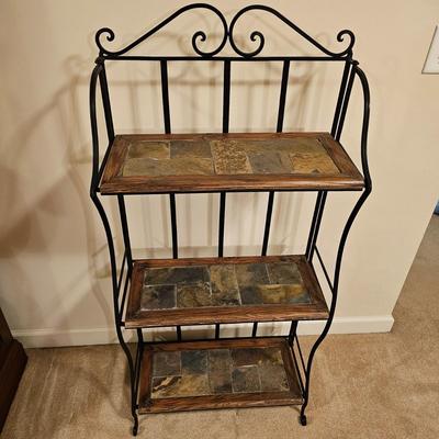 3 Tier Folding Storage Rack w/Wooden & Stone Shelves (BD-JS)