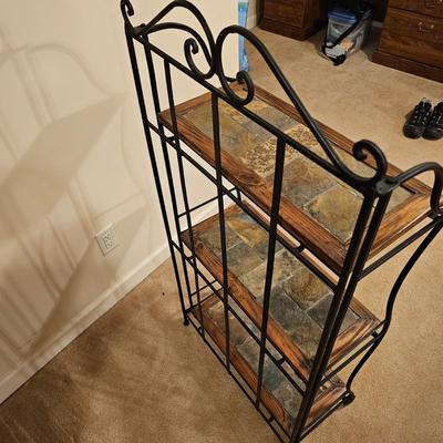 3 Tier Folding Storage Rack w/Wooden & Stone Shelves (BD-JS)