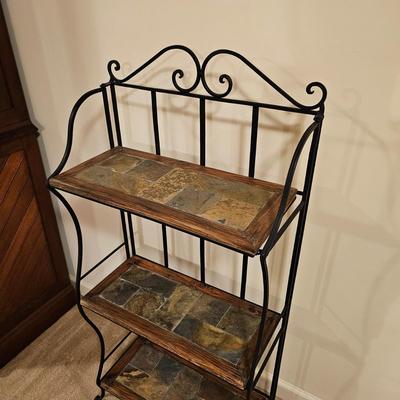 3 Tier Folding Storage Rack w/Wooden & Stone Shelves (BD-JS)