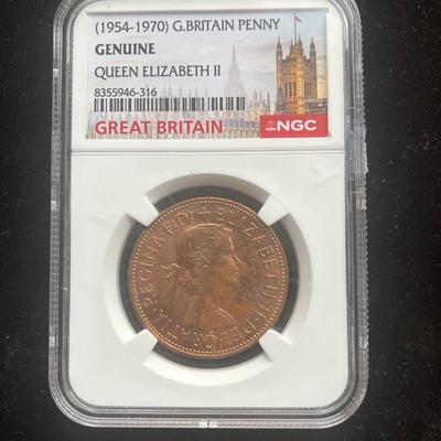 1967 Great Britain Penny - NGC Genuine - Queen Elizabeth II Final Large Bronze Penny
