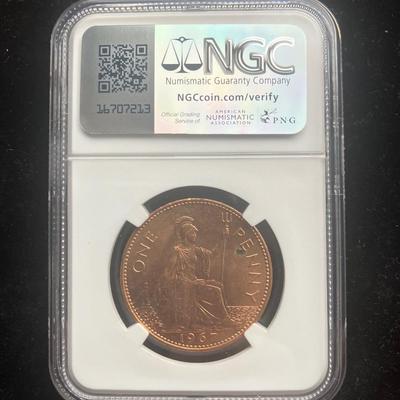 1967 Great Britain Penny - NGC Genuine - Queen Elizabeth II Final Large Bronze Penny