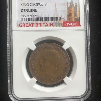 1929 Great Britain Penny - NGC Genuine - King George V Bronze Penny in Slab