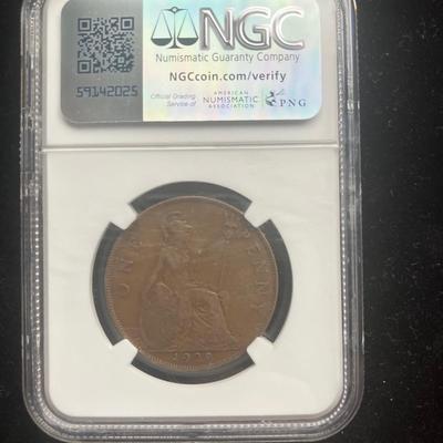 1929 Great Britain Penny - NGC Genuine - King George V Bronze Penny in Slab