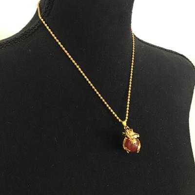 Beautiful vintage, 18 karat, gold plated, Chinese dragon pendant necklace