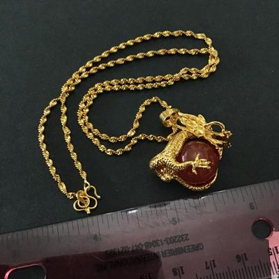 Beautiful vintage, 18 karat, gold plated, Chinese dragon pendant necklace