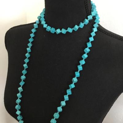 Beautiful faux turquoise, stone square bead necklace
