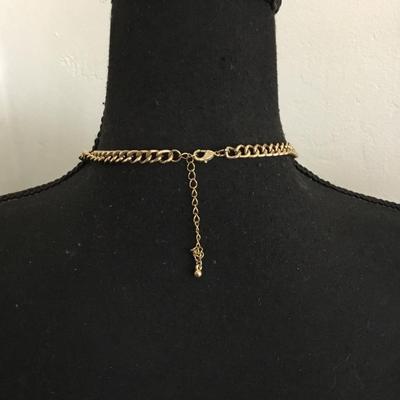 Pretty gold, toned cream, color, flower, opal, light, rhinestone statement, necklace