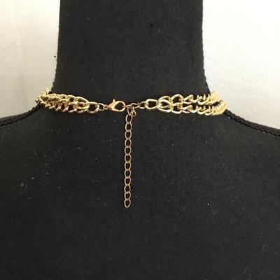 Beautiful, gold, toned, black, rhinestone statement, necklace