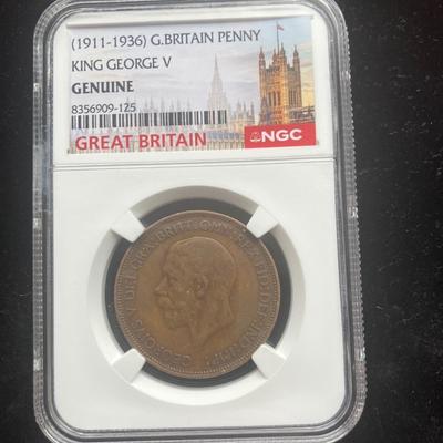 1935 Great Britain George V Penny - NGC Genuine - Attractive Bronze Toning