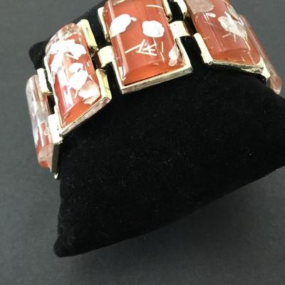 1950s vintage confetti, orange Lucite mid-century retro bracelet