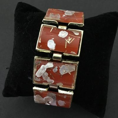 1950s vintage confetti, orange Lucite mid-century retro bracelet