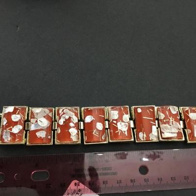 1950s vintage confetti, orange Lucite mid-century retro bracelet