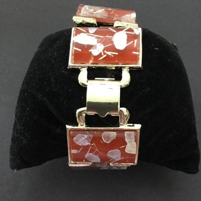 1950s vintage confetti, orange Lucite mid-century retro bracelet