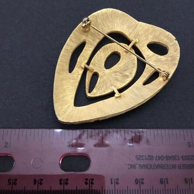 Enamel Cloisonné brooch abstract, orange, green, yellow heart, brooch/pin