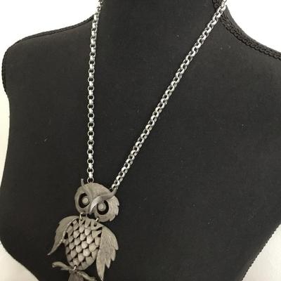 Vintage, pewter, retro, owl statement, necklace