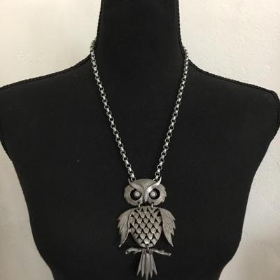 Vintage, pewter, retro, owl statement, necklace