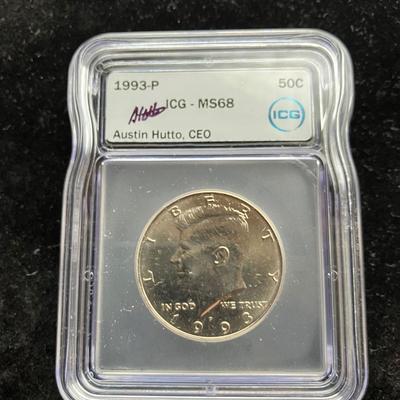 1993-P Kennedy Half Dollar ICG MS68 - Superb Gem with CEO Signature Label - Rare High Grade!
