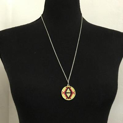 Marked Beautiful native American, crystal rhinestone pendant necklace. Very nice quality.