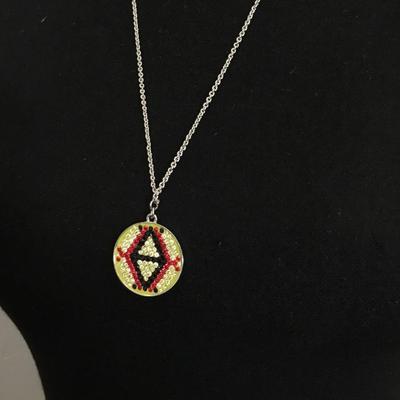 Marked Beautiful native American, crystal rhinestone pendant necklace. Very nice quality.