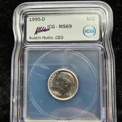 1995-D Roosevelt Dime ICG MS69 - Rare High Grade with Austin Hutto (ICG CEO) Signature Label!