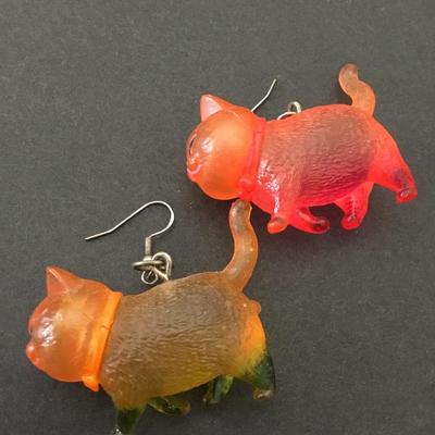 Orange and pink translucent resin cat earrings