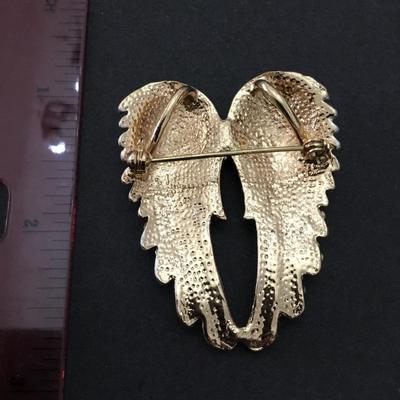 Beautiful, gold and silver, toned rhinestone Angel, wings, brooch