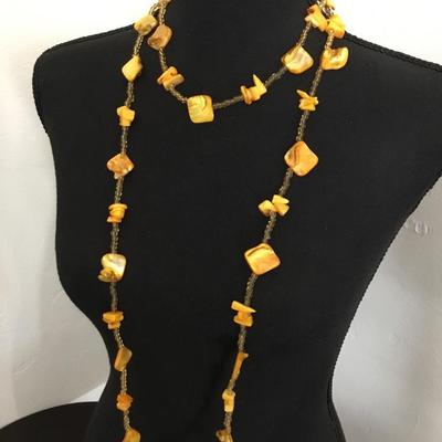 Very beautiful very nice mustard yellow shell necklace, layering necklace