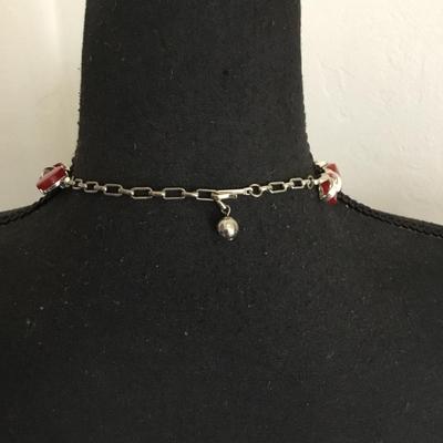 Vintage, silver, toned, cranberry thermal set necklace