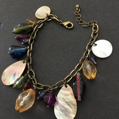 Antique, gold, toned shell charm bracelet