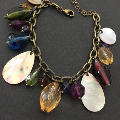 Antique, gold, toned shell charm bracelet