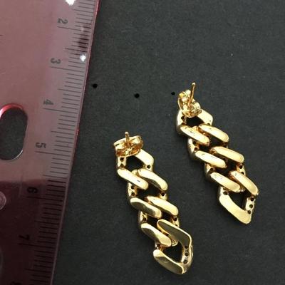 Beautiful gold tone, crystal rhinestone chain link, dangle earrings