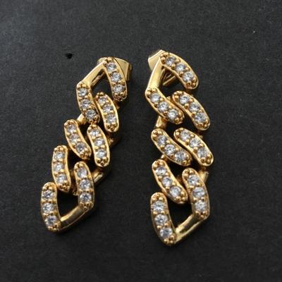 Beautiful gold tone, crystal rhinestone chain link, dangle earrings