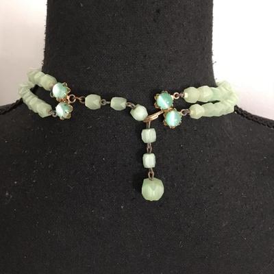 Beautiful, gorgeous, antique, natural pistachio serpentine, gemstone, faceted, bead, double strand, choker necklace