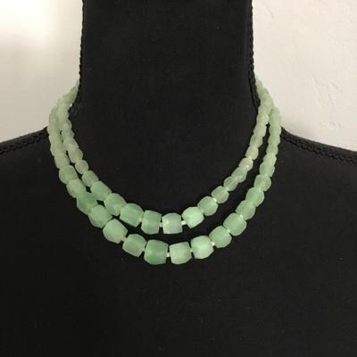 Beautiful, gorgeous, antique, natural pistachio serpentine, gemstone, faceted, bead, double strand, choker necklace